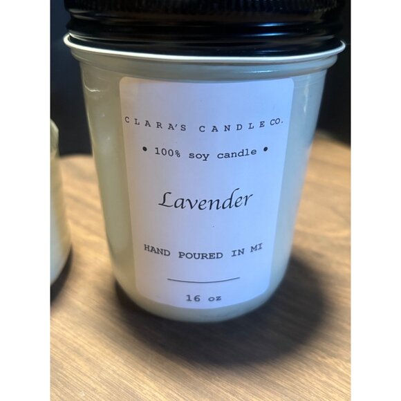 Claras Candle Co Soy Candles Lavender 16 oz & Apple Harvest 8 oz Handmade USA - Picture 2 of 6